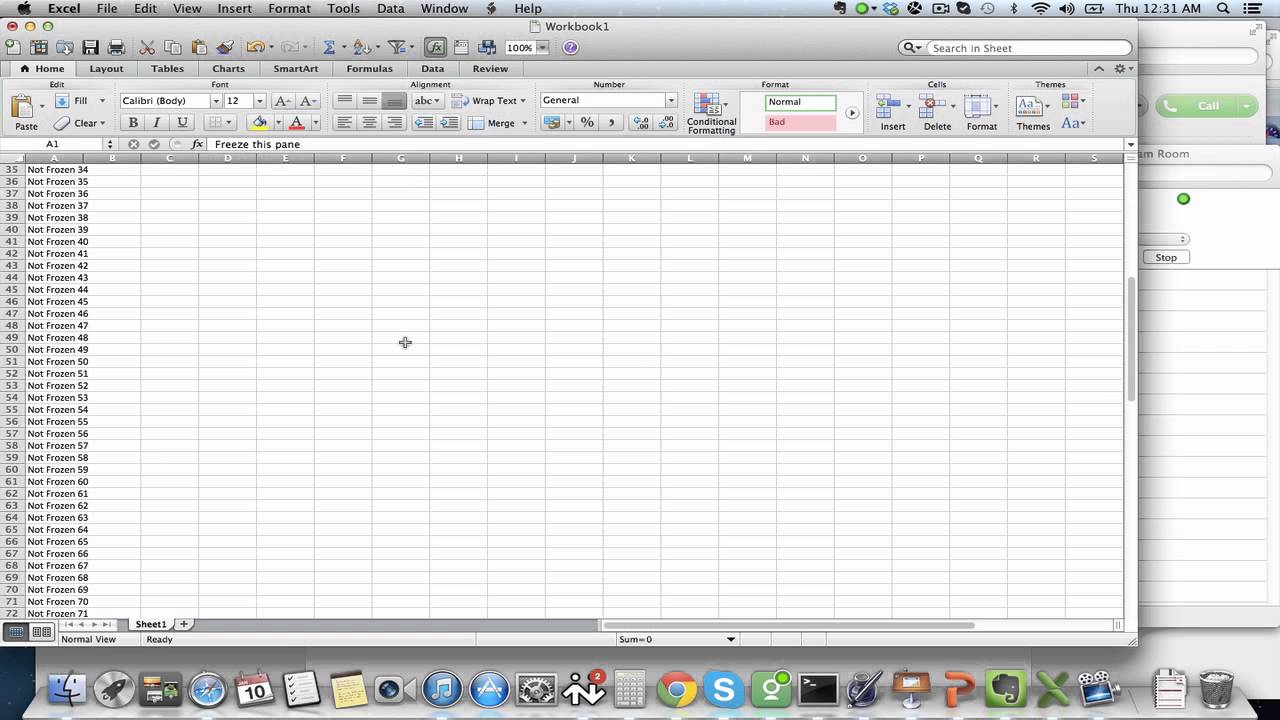 freeze a row in office for mac excel